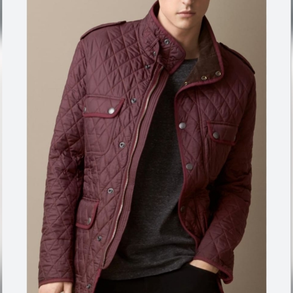 Burberry Brit Men's Large Russell Quilted Jacket, Color: Bordeaux